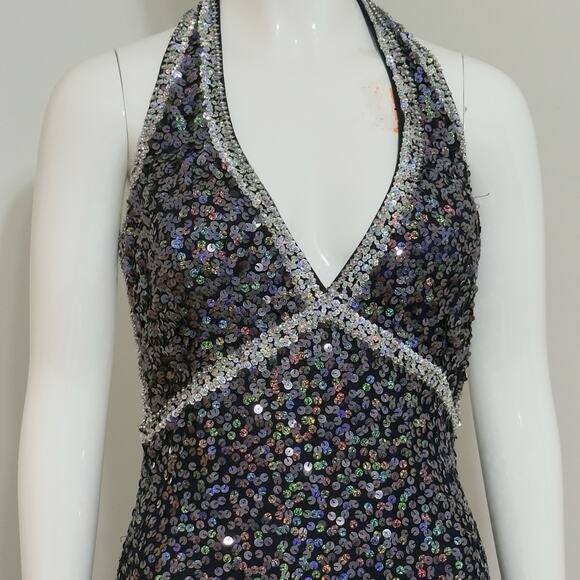 Precious Formals Blue Sequin Maxi Dress Women’s Size 2 Elegant Luxury Night - Picture 3 of 15